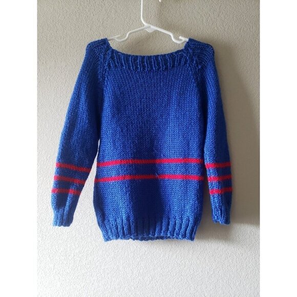Baby Blue Handmade Knit Sweater w/Yellow School Bus & Black Button Wheels -2T-4T - Picture 3 of 10